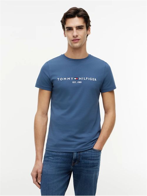 T-shirt in jersey a righe con logo ricamato
